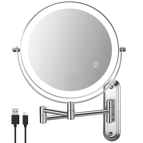 Chrome-Light 30X Wall Mounted Makeup Mirror Double Sided with Adjustable Lighting