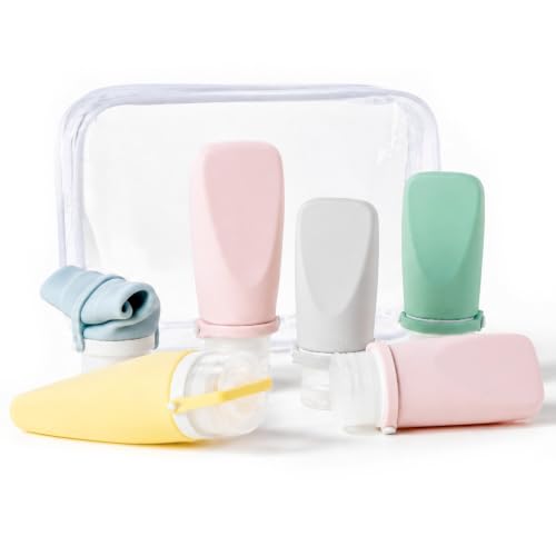 Travel Silicone Bottles - Leak-Proof TSA Approved 6-Pack, 2oz - Blue, Yellow, Pink, Green, Gray