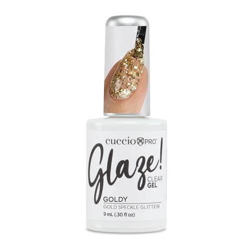 Cuccio Glaze Soak-Off Gel Nail Polish Topper - Goldy (Gold Speckle Glitter) - LED/UV Cured Glitter Top Coat, 0.50 oz