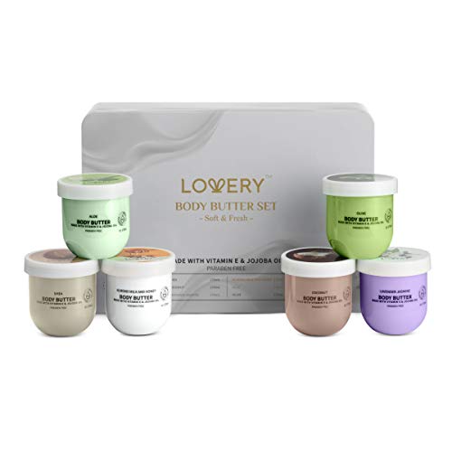 6-Piece Body Butter Gift Set with Shea, Jojoba, Vitamin E | Moisturizing Body Creams for Women