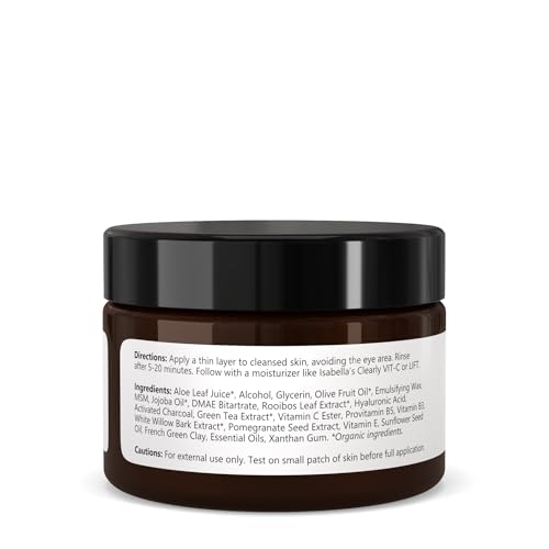 Isabella's Clearly MASK, Deep Pore Cleansing Charcoal Face Mask with Anti Ageing Hyaluronic Acid | Natural Skin Care for Wrinkles, Blackheads, Large Pores, Acne | Includes Applicator Brush