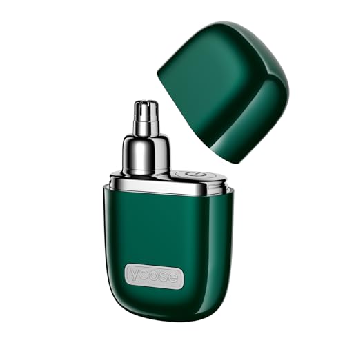yoose Nose Hair Trimmer 2.0, Alloy Portable Painless Nose Hair Trimmer for Men Women, IPX7 Waterproof, Travel Size, USB-C Rechargeable Nose Trimmer with Dust Protection Cap, Dual Edge Blade, Green