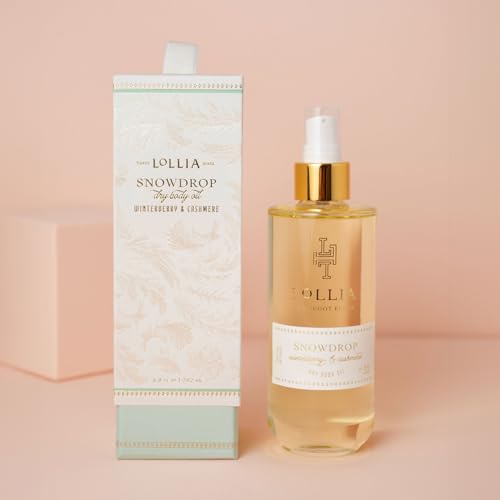 Lollia Snow Drop Dry Body Oil, 6.8 fl oz, 202 ml, Winterberry & Cashmere Scented After Shower Oil for Women, Hydrating Moisturizer for All Skin Types, Luxury Self Care