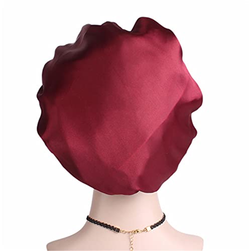 Qhome Luxury Wide Band Satin Bonnet Cap Comfortable Night Sleep Hat Hair Loss Cap