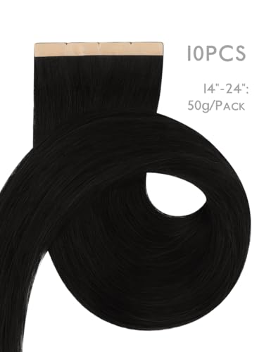 Remy Human Hair Tape-In Extensions 8cm Jet Black 50g 10pcs - 14-24 Inch