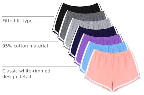 Women's Cotton Shorts Athletic Gym & Yoga Shorts - Light Blue, Salmon, Purple, Navy, Mixed Colors, Large