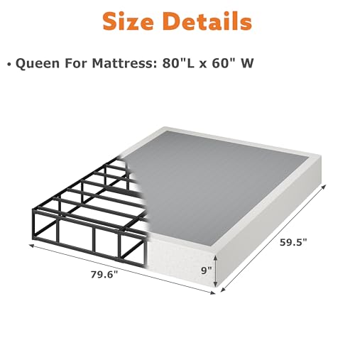 ZASHONT 9 Inch Queen Box Spring Bed Foundation - Heavy Duty Metal Support, Noise-Free, Easy Assembly