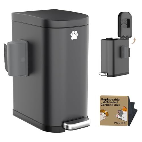 Outdoor Dog Poop Trash Can with Odor Control Lid & Step Pedal - Matte Black, 3.2Gal Stainless Steel