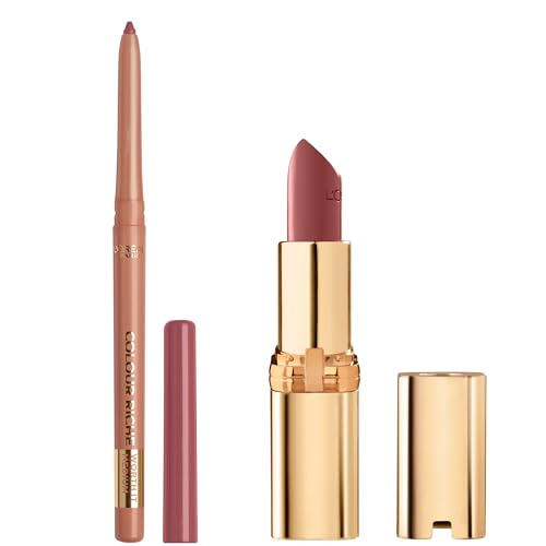 L¡¯Or?al Paris Colour Riche Lipstick and Lip Liner Set, Includes 1 Satin Lipstick and 1 Creamy Lip Pencil For Bold, Nourished Lip Color, Worth It Medium, 1 Kit