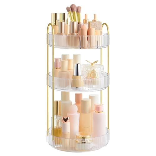 Round Rotating 3-Tier Makeup Organizer - Transparent, Customizable Vanity Storage