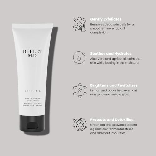 Mint Exfoliating Facial Polish, Gentle Sugar-Based Face Scrub with Apricot Oil, Aloe Vera & Green Tea, Deep Cleansing & Smoothing, Vegan, For All Skin Types, 120ml