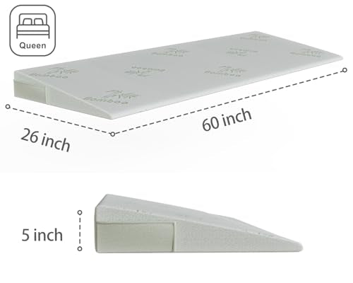 Queen Size Wedge Pillow for Acid Reflux Relief - 5 Inch Height, White, GIVANLEE