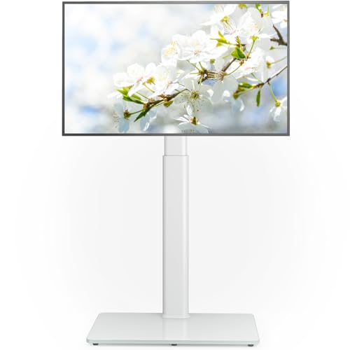 AX WABER White Floor TV Stand with Mount - 70° Swivel, Height Adjustable, Fits 27-65 inch TVs, No Power Outlet