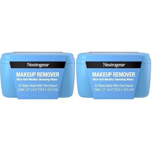 Neutrogena Makeup Remover Wipes, 25 ct, Pack of 2 | 100% Plant-Based Cloth | Gentle | Soap & Alcohol-Free | Removes Waterproof Mascara