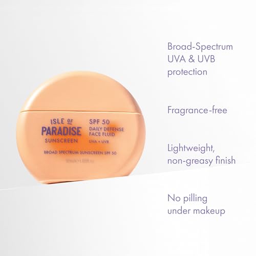 Isle Of Paradise Daily Defense Face Fluid SPF 50 Sunscreen, Broad-Spectrum UVA/UVB Protection, Lightweight & Non-Greasy, Liquid Face Sunscreen for All Skin Types, 1.69 fl. Oz