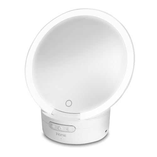 iHome Makeup Mirror with Lights and Bluetooth Speaker, Travel Mirror is Portable and Rechargeable ? White (iCVBT9W.EXv24)