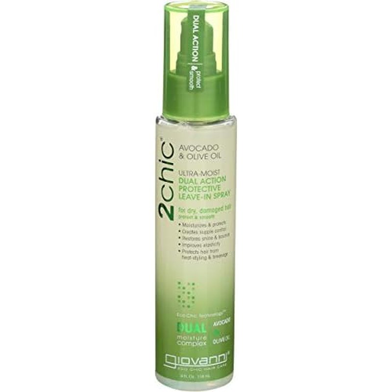 GIOVANNI 2chic Ultra-Moist Dual Action Protective Leave-In Spray - Protects from Heat Styling Breakage, Avocado & Olive Oil, Aloe Vera, Shea Butter, Botanical Extracts, No Parabens, Color Safe - 4 oz