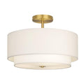Gold 16-Inch Dual Drum Ceiling Light Fixture with White Fabric Shades