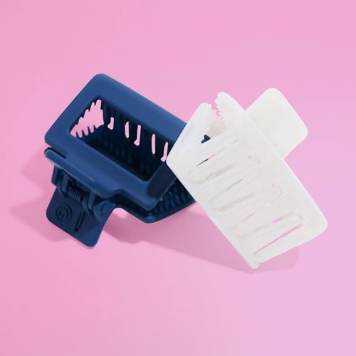 Gimme Beauty Square Extra Grip Claw Clip - Double Teeth Accessory Set - Perfect for Fine Hair - Lasting Hold for Everyday Wear - Trendy, Non-Slip Cilp Duo for Women - Navy & Pearlescent, 2 Pack