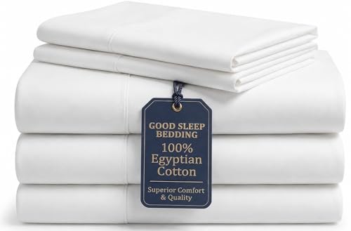 Good Sleep Bedding Split King Sheets Set - 100% Egyptian Cotton, White, Adjustable Bed, Model: Split King / 01