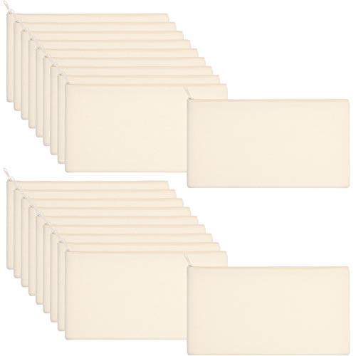 Shappy 40 Pieces Canvas Pencil Pouch Zipper Makeup Cosmetic Bags Case Blank Craft DIY Bags Multipurpose Toiletry Stationary Storage Bag for Women Travel(White)