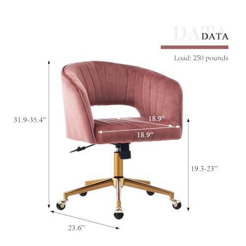 Eifizek Velvet Office Desk Chair with Wheels - Bean Paste Red, Adjustable Swivel Vanity Chair