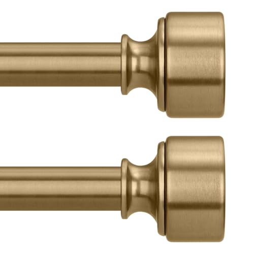 Warm Gold Adjustable Curtain Rods 48-84 Inch - Heavy Duty Brass Set with Finials - Vintage Brushed Metal Finish (36-88") 2 Pack