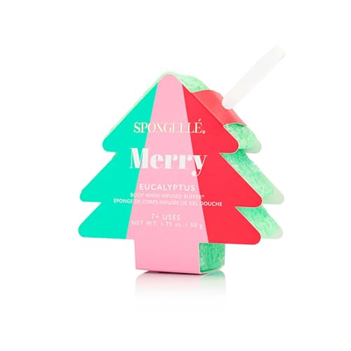 Spongelle Holiday Tree-Shaped Body Wash Buffers 4-Pack - Festive Christmas Ornament Gift Set