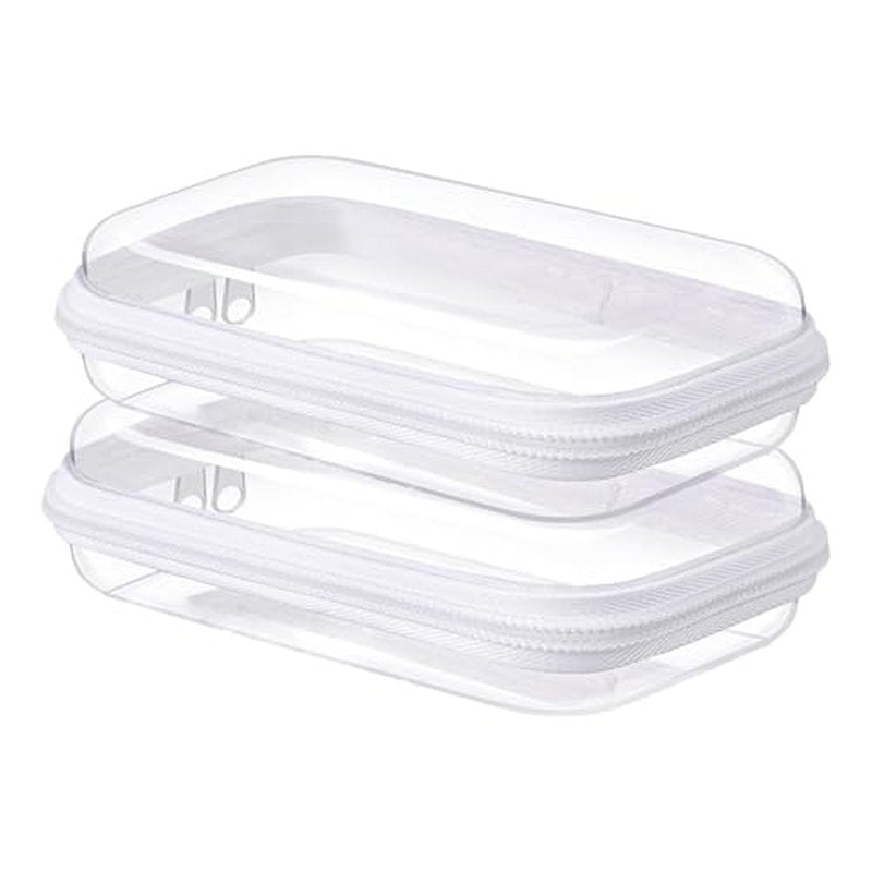 2PC Small Clear Hard Shell Plastic Zipper Case, Double Zippers Hard Clear Zipper, Used for Storing Snacks Makeup Tools and Toiletries
