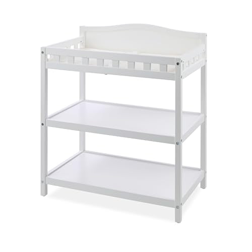 Baby Changing Table with Pad & Storage Shelves - White Nursery Furniture