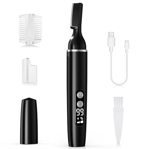 Eyebrow Trimmer Electric Eyebrow Razor with Digital Display LED Light, 2-Speed Eyebrow Shaver Rechargeable Face Trimmer for Men, Painless Facial Hair Remover for Upper Lip Peach Fuzz Mustache Arm Leg