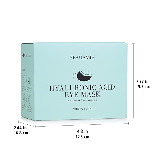 PEAUAMIE Under Eye Patchs (30 Pairs) Hyaluronic Acid Eye Mask for Dark Circles and Puffiness Wrinkle Eye Bags (Hyaluronic Acid)