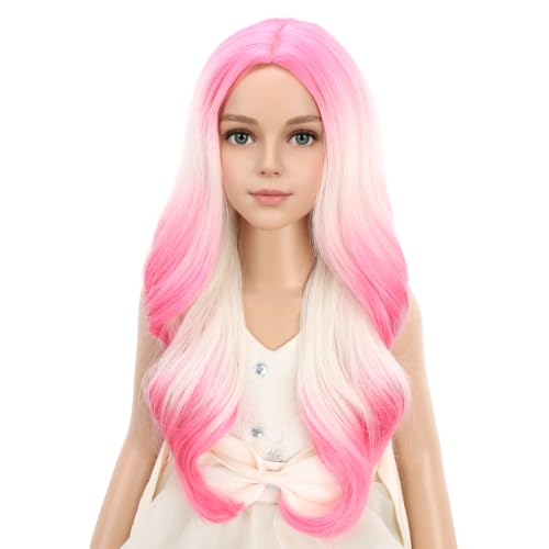 PATTNIUM Long Curly Wavy Kids Wig Blonde to Pink, Heat-Resistant Synthetic Hair