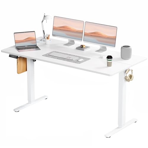 Sweetcrispy Electric Standing Desk 63x24 Inch White - Adjustable Sit-Stand Workstation