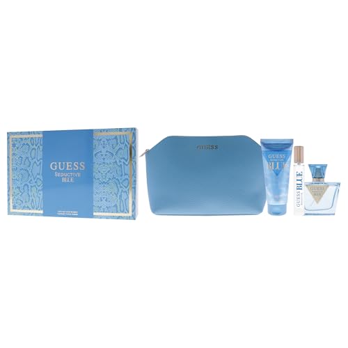 Guess Seductive Blue Women 4-Piece Gift Set 6.4 Fl Oz - EDT Spray, Body Lotion & Pouch
