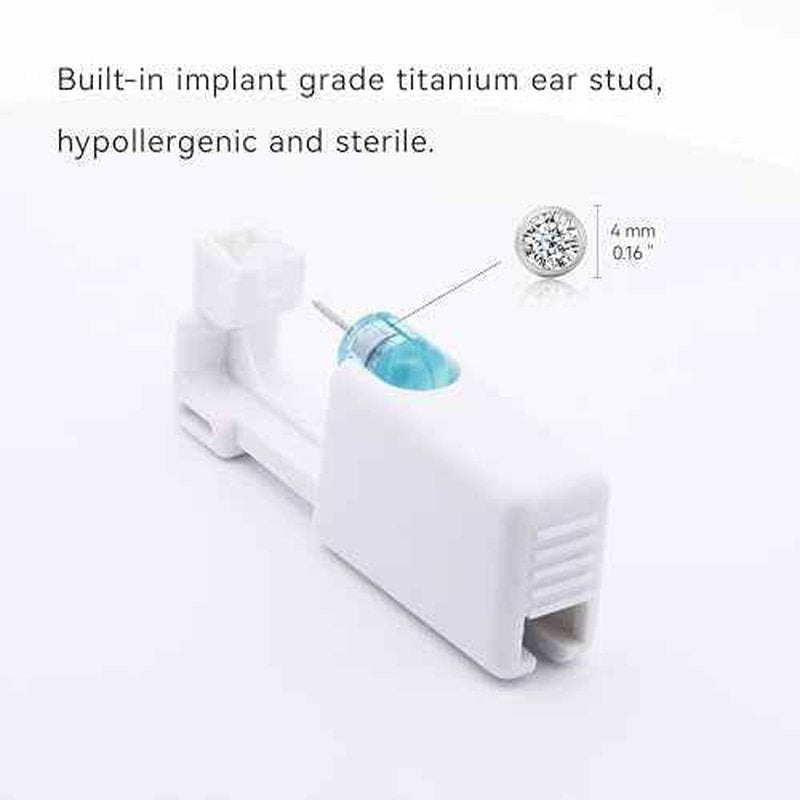 limerencia Ear Piercing Kit Titanium G23, Disposable Ear Piercing Gun Kit with F136 Medical Grade Titanium 4mm Cubic Zirconia Stud, At Home Self Ear Piercer Kit with Alcohol Pads