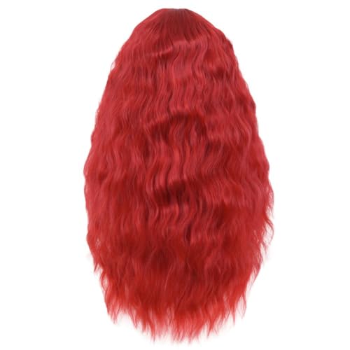 Curly Red Wavy Wig with Bangs - 24 Inch Heat-Resistant Synthetic Cosplay Hair - Dai Cloud
