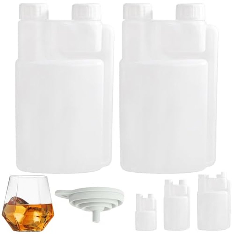 2 Pack Standard Squeeze Shot Bottle - HDPE Plastic Flask for Liquor, Portable Dispenser with Free Funnel (32OZ(1000ml) & 1.2OZ(30ml))