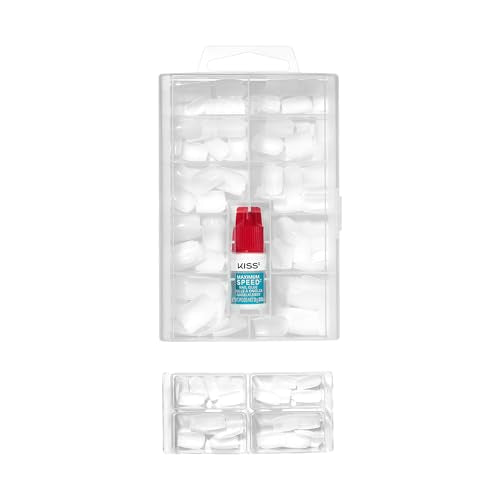 KISS Professional Short Press On Nails Pack of 2 with Nail Glue - White Square