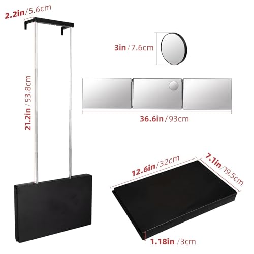 SELF FIND 3-Way Mirror for Hair Cutting, 360° Telescoping Barber Mirror with 5x Magnification (Black - Without Light)