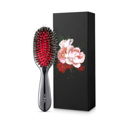 MISEL Small Chromee Boar Bristle Hair Brush for All Hair Types - Detangles & Reduces Breakage