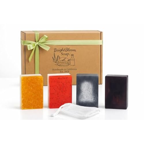 Handmade Soap Gift Set - 4 Natural Soap Bars (Berry, Detox, Honey, Lavender)- Relaxing Spa Gift for Women & Men (Fruity & Floral)