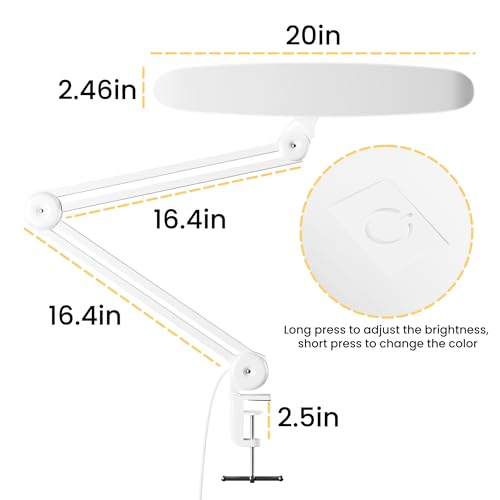 Gelpal 3000 Lumens LED Desk Lamp with Clamp - White, Dimmable, 2700K-6000K