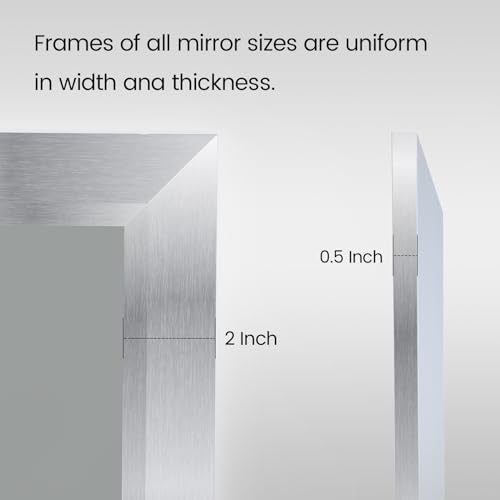 Amorho 24x30 Inch Silver Wall Mirror with Brushed Metal Frame - Bathroom & Home Decor