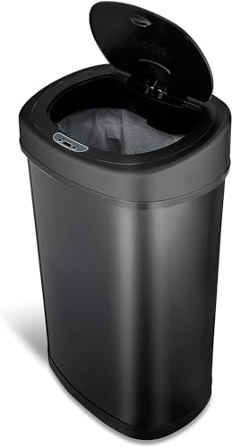 13 Gallon Motion Sensor Trash Can - Black Stainless Steel, Hands-Free Lid