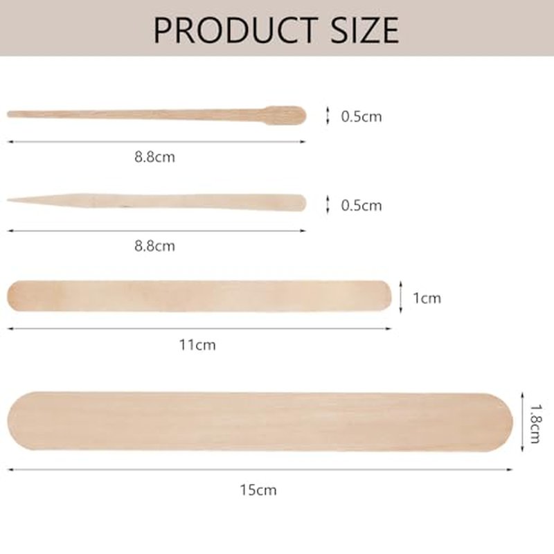 300 Pack 4 Style Assorted Wooden Wax Sticks for Hair Removal Body Legs Face and Small Medium Large Sizes Eyebrow Waxing Applicator Spatulas