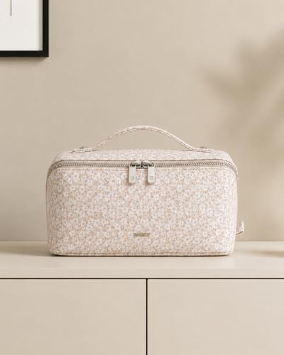 Pink Floral Waterproof Makeup Bag for Travel & Organization - Medium Variation