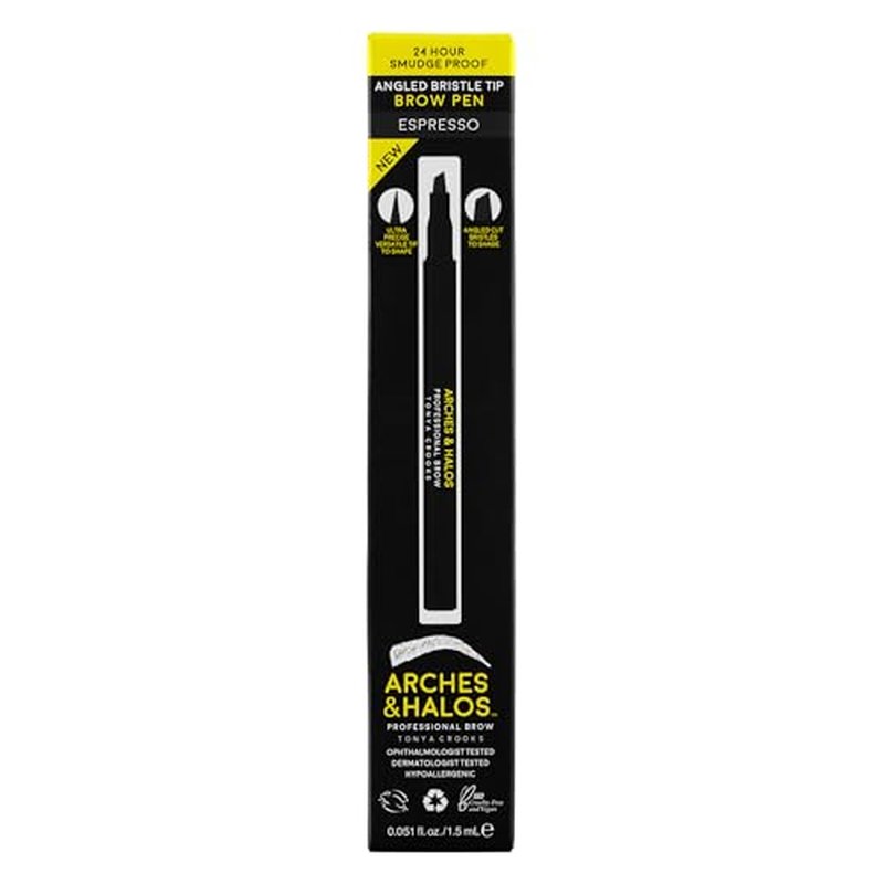 Arches and Halos Angled Bristle Tip Waterproof Brow Pen - Water Based and Smudge Proof Eyebrow Pencil - Extended Wear - Espresso - 0.051 oz