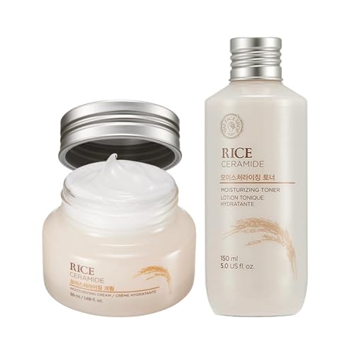 The Face Shop Korean Rice Skincare Duo - Light Hydration Toner & Moisturizer for Oily & Sensitive Skin