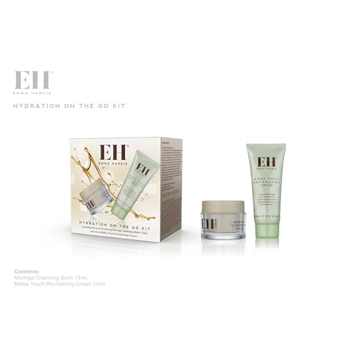 Emma Hardie Hydration On The Go Kit, Gift Set Includes: 15ml Moringa Cleansing Balm & 15ml Midas Touch Revitalising Cream with Hyaluronic Acid, Improves Firmness & Elasticity, Natural & Cruelty Free